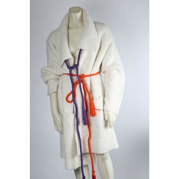 Unbranded White Teddy Belted Long Fuzzy Warm Oversized Cardigan Sweater Size L - Picture 3 of 12